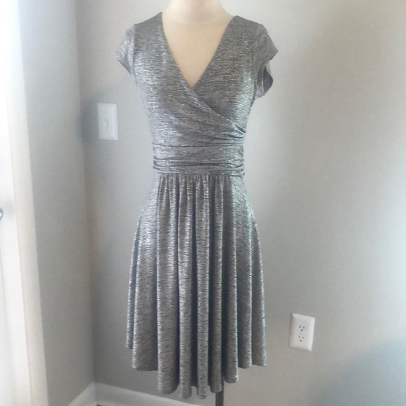 Anthropologie Dresses & Skirts - NWT Anthropologie Tamera Surplice Metallic Twinkling Wrap Dress Silver